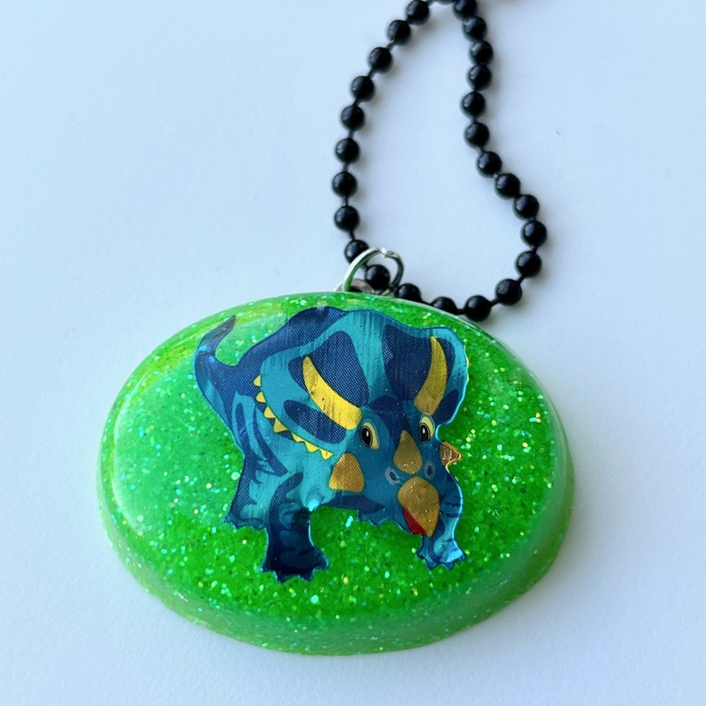 Kids Dinosaur Resin Pendant Necklace - Green and Blue